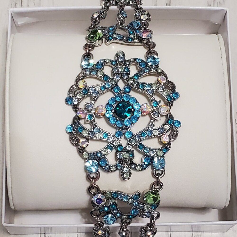 Vintage VCLM Victorina Filigree With Blue Rhinestones Bracelet